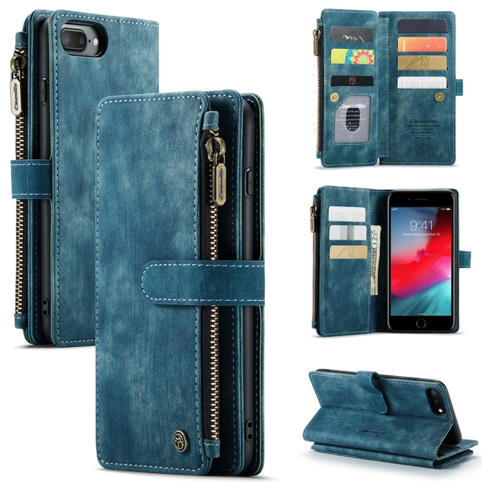 CaseMe-C30 PU + TPU Estuche de cuero con tapa horizontal multifuncional con soporte y ranura para tarjeta y billetera y bolsillo con cremallera
