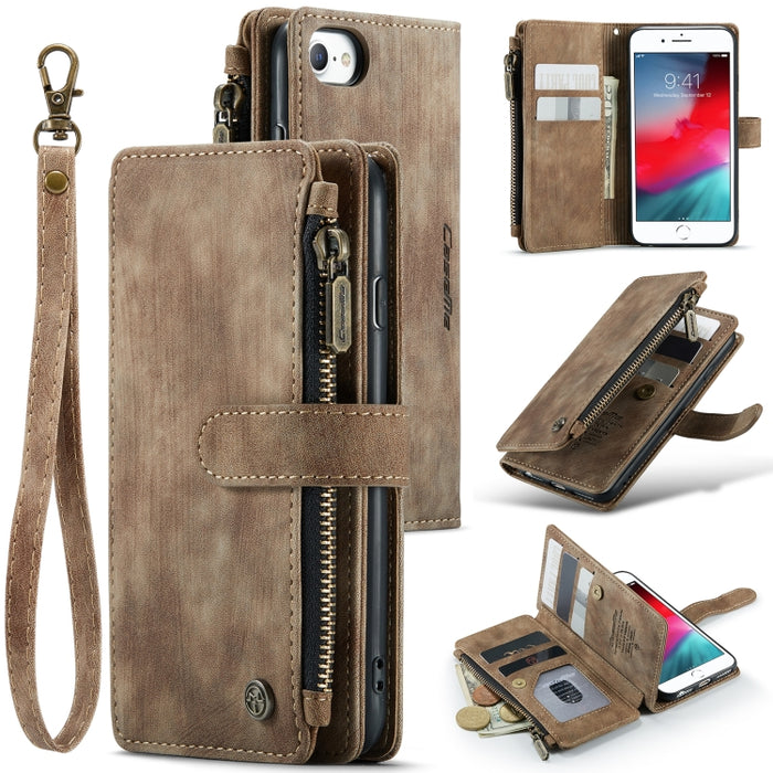 CaseMe-C30 PU + TPU Estuche de cuero con tapa horizontal multifuncional con soporte y ranura para tarjeta y billetera y bolsillo con cremallera