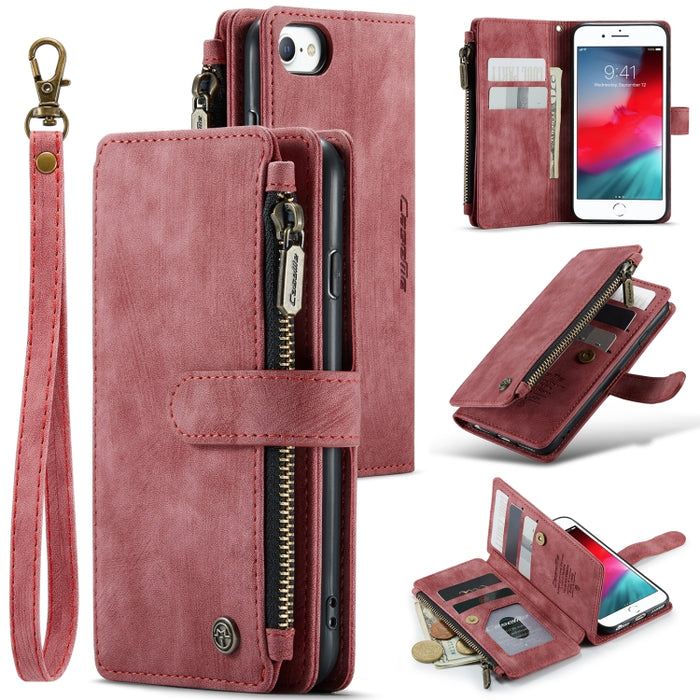 CaseMe-C30 PU + TPU Estuche de cuero con tapa horizontal multifuncional con soporte y ranura para tarjeta y billetera y bolsillo con cremallera