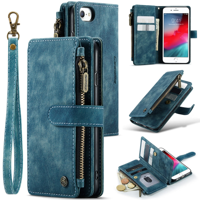 CaseMe-C30 PU + TPU Estuche de cuero con tapa horizontal multifuncional con soporte y ranura para tarjeta y billetera y bolsillo con cremallera