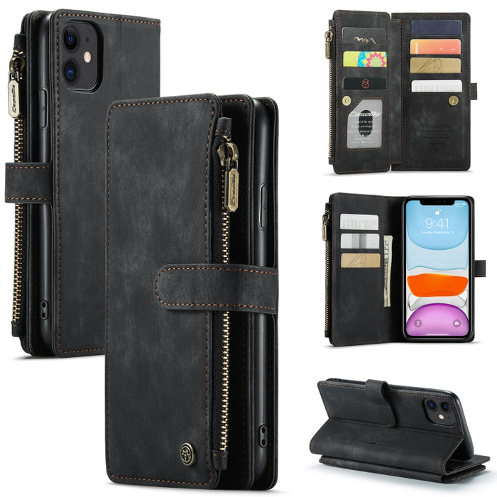 CaseMe-C30 PU + TPU Estuche de cuero con tapa horizontal multifuncional con soporte y ranura para tarjeta y billetera y bolsillo con cremallera