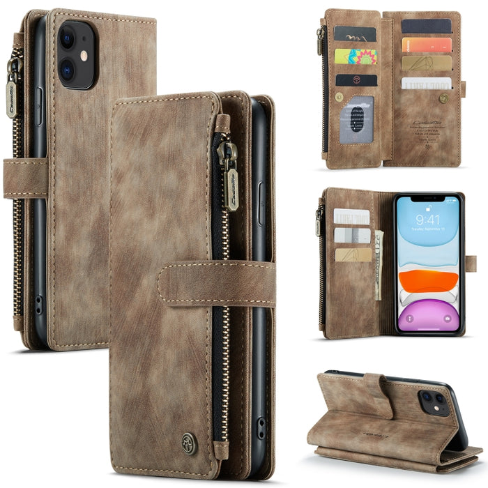 CaseMe-C30 PU + TPU Estuche de cuero con tapa horizontal multifuncional con soporte y ranura para tarjeta y billetera y bolsillo con cremallera