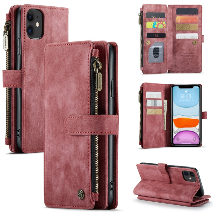 CaseMe-C30 PU + TPU Estuche de cuero con tapa horizontal multifuncional con soporte y ranura para tarjeta y billetera y bolsillo con cremallera