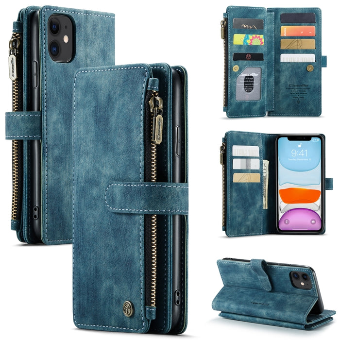 CaseMe-C30 PU + TPU Estuche de cuero con tapa horizontal multifuncional con soporte y ranura para tarjeta y billetera y bolsillo con cremallera