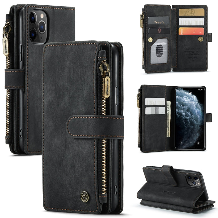 CaseMe-C30 PU + TPU Estuche de cuero con tapa horizontal multifuncional con soporte y ranura para tarjeta y billetera y bolsillo con cremallera