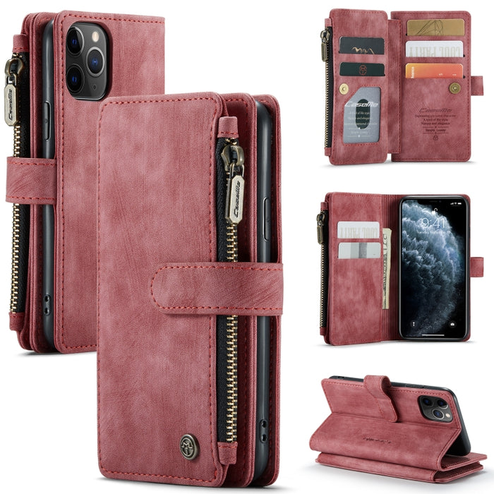 CaseMe-C30 PU + TPU Estuche de cuero con tapa horizontal multifuncional con soporte y ranura para tarjeta y billetera y bolsillo con cremallera