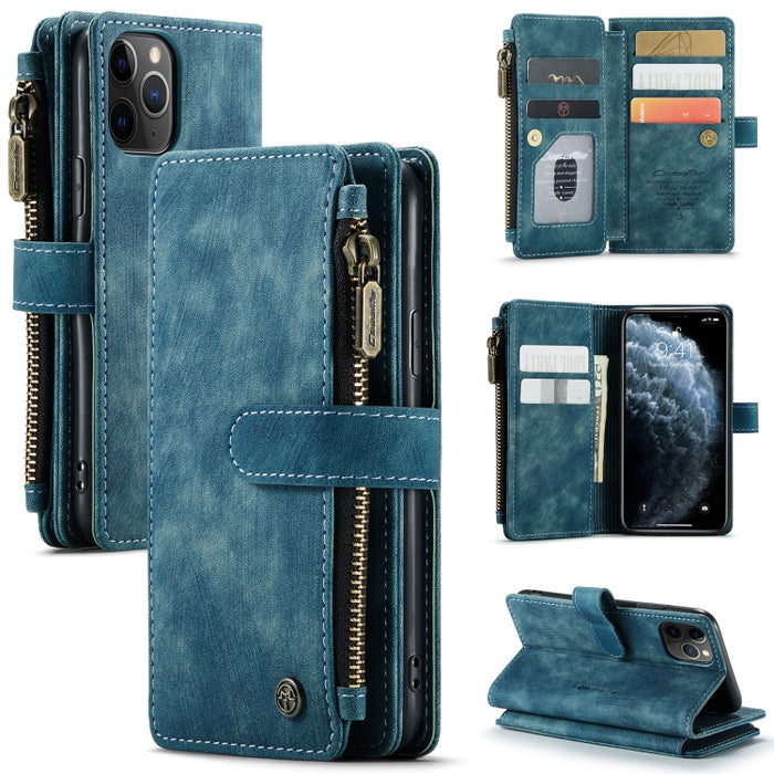 CaseMe-C30 PU + TPU Estuche de cuero con tapa horizontal multifuncional con soporte y ranura para tarjeta y billetera y bolsillo con cremallera