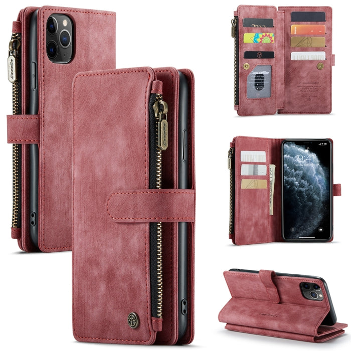CaseMe-C30 PU + TPU Estuche de cuero con tapa horizontal multifuncional con soporte y ranura para tarjeta y billetera y bolsillo con cremallera