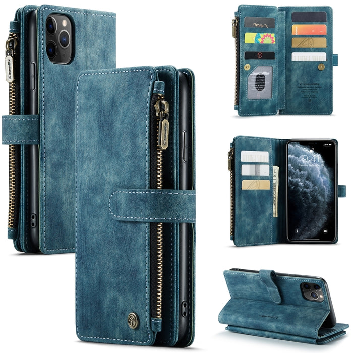 CaseMe-C30 PU + TPU Estuche de cuero con tapa horizontal multifuncional con soporte y ranura para tarjeta y billetera y bolsillo con cremallera