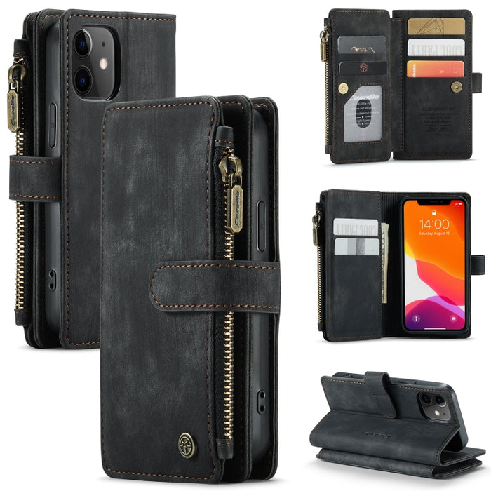 CaseMe-C30 PU + TPU Estuche de cuero con tapa horizontal multifuncional con soporte y ranura para tarjeta y billetera y bolsillo con cremallera
