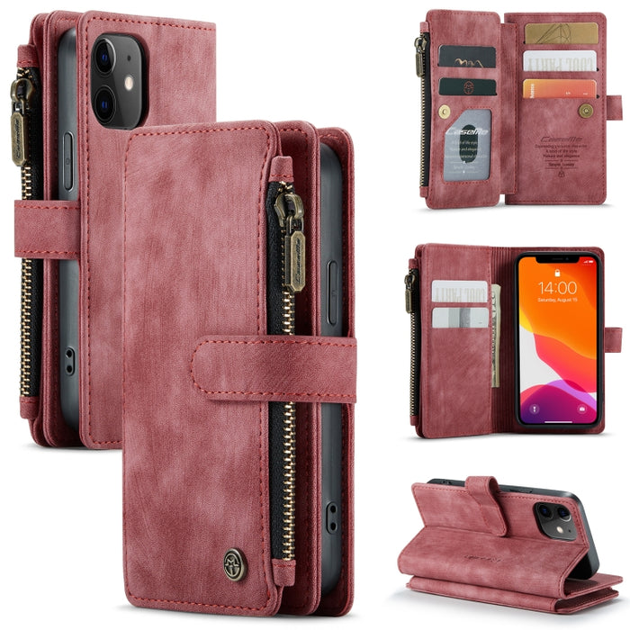 CaseMe-C30 PU + TPU Estuche de cuero con tapa horizontal multifuncional con soporte y ranura para tarjeta y billetera y bolsillo con cremallera