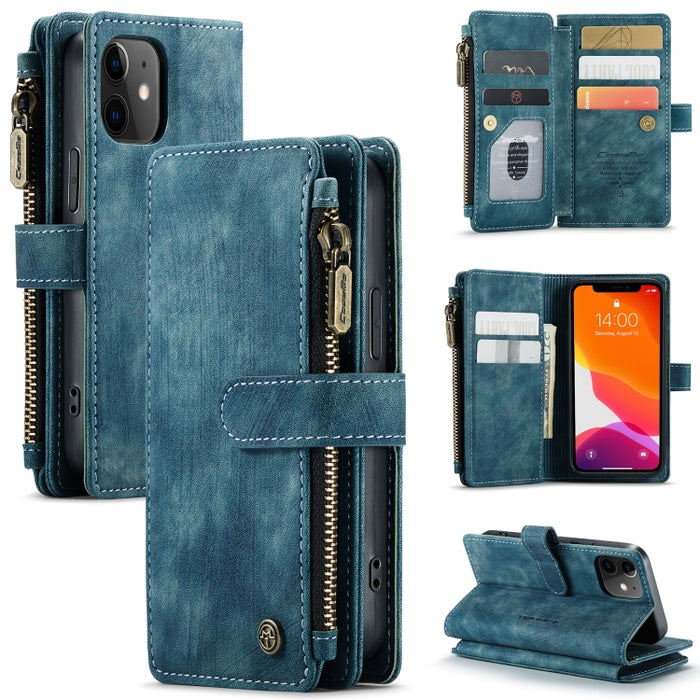 CaseMe-C30 PU + TPU Estuche de cuero con tapa horizontal multifuncional con soporte y ranura para tarjeta y billetera y bolsillo con cremallera