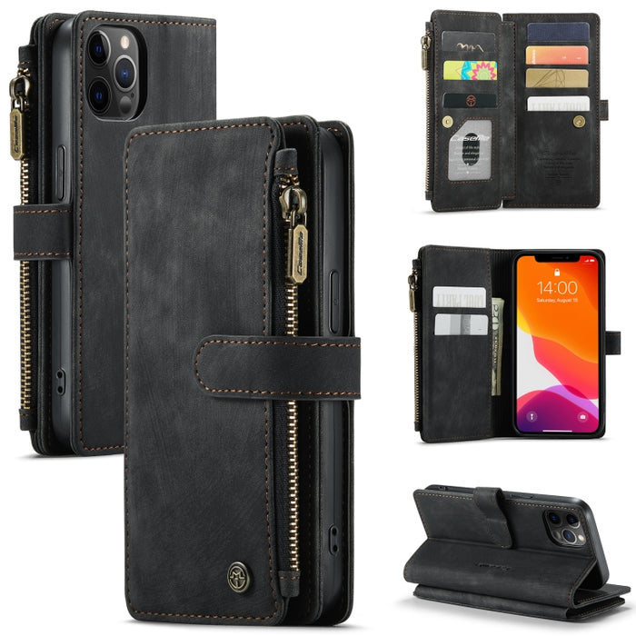 CaseMe-C30 PU + TPU Estuche de cuero con tapa horizontal multifuncional con soporte y ranura para tarjeta y billetera y bolsillo con cremallera