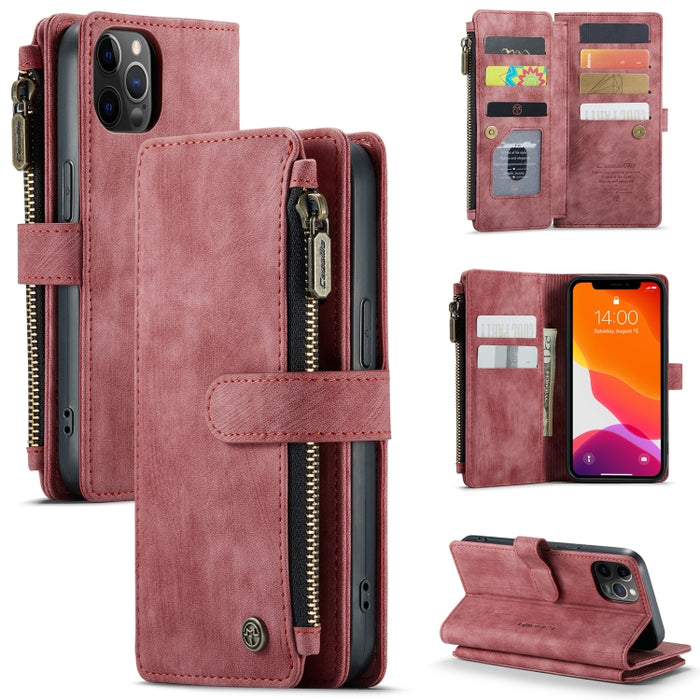 CaseMe-C30 PU + TPU Estuche de cuero con tapa horizontal multifuncional con soporte y ranura para tarjeta y billetera y bolsillo con cremallera