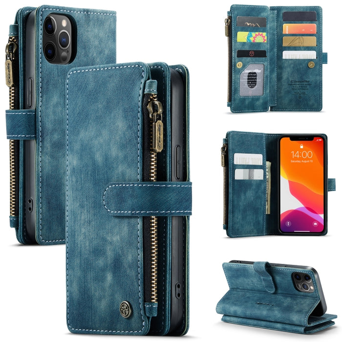 CaseMe-C30 PU + TPU Estuche de cuero con tapa horizontal multifuncional con soporte y ranura para tarjeta y billetera y bolsillo con cremallera