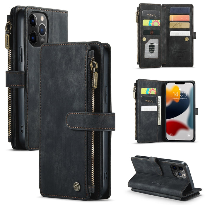 CaseMe-C30 PU + TPU Estuche de cuero con tapa horizontal multifuncional con soporte y ranura para tarjeta y billetera y bolsillo con cremallera