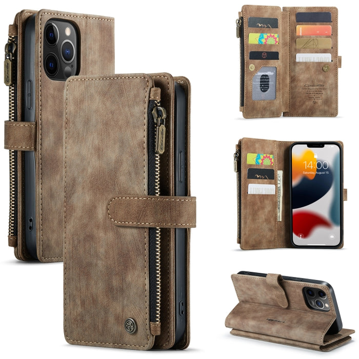 CaseMe-C30 PU + TPU Estuche de cuero con tapa horizontal multifuncional con soporte y ranura para tarjeta y billetera y bolsillo con cremallera