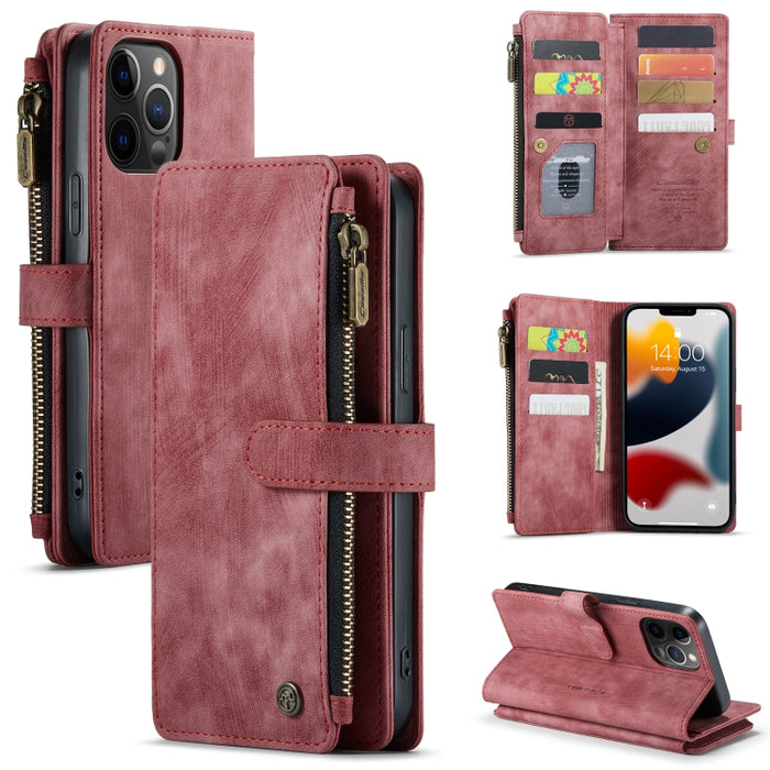 CaseMe-C30 PU + TPU Estuche de cuero con tapa horizontal multifuncional con soporte y ranura para tarjeta y billetera y bolsillo con cremallera