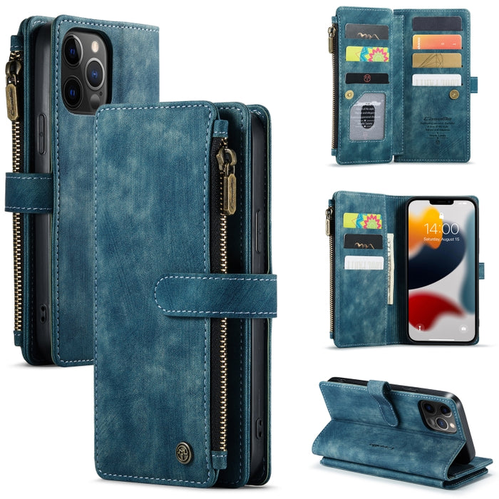 CaseMe-C30 PU + TPU Estuche de cuero con tapa horizontal multifuncional con soporte y ranura para tarjeta y billetera y bolsillo con cremallera