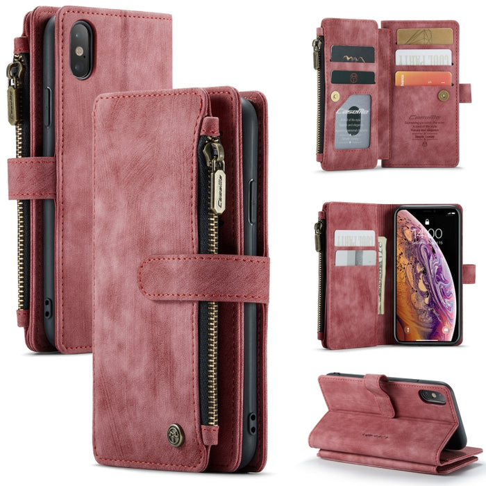 CaseMe-C30 PU + TPU Estuche de cuero con tapa horizontal multifuncional con soporte y ranura para tarjeta y billetera y bolsillo con cremallera