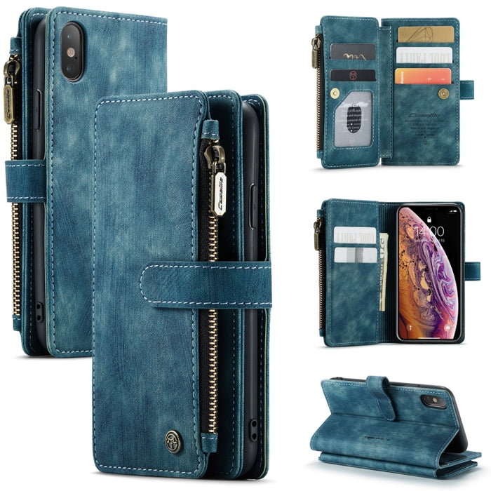 CaseMe-C30 PU + TPU Estuche de cuero con tapa horizontal multifuncional con soporte y ranura para tarjeta y billetera y bolsillo con cremallera