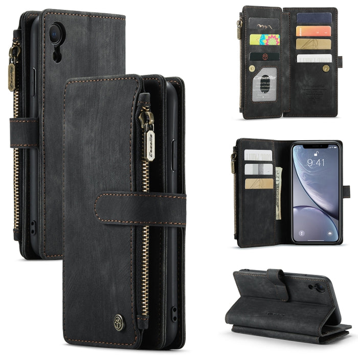CaseMe-C30 PU + TPU Estuche de cuero con tapa horizontal multifuncional con soporte y ranura para tarjeta y billetera y bolsillo con cremallera