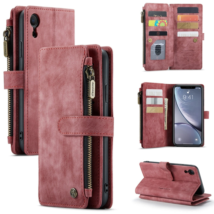 CaseMe-C30 PU + TPU Estuche de cuero con tapa horizontal multifuncional con soporte y ranura para tarjeta y billetera y bolsillo con cremallera