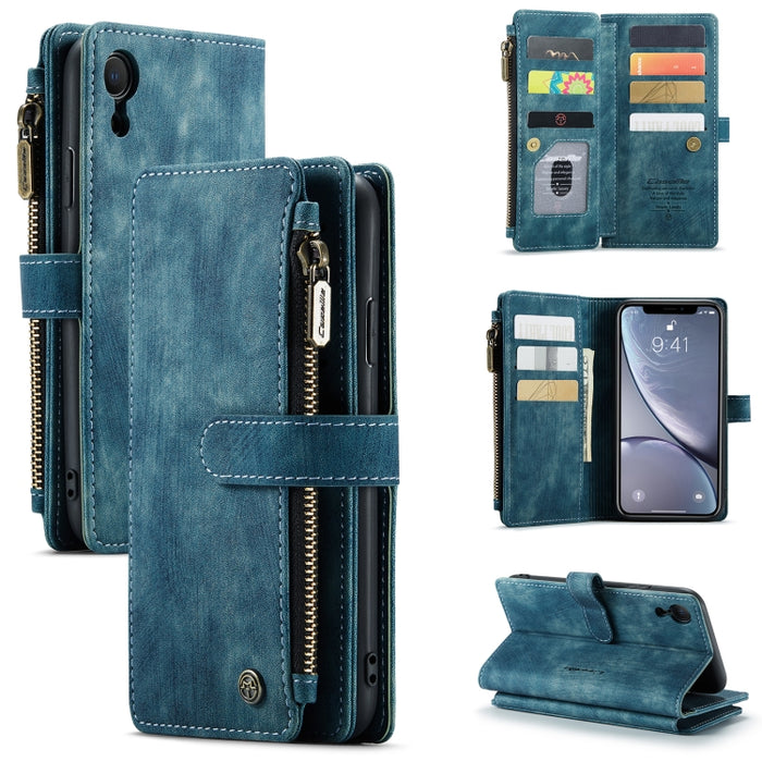 CaseMe-C30 PU + TPU Estuche de cuero con tapa horizontal multifuncional con soporte y ranura para tarjeta y billetera y bolsillo con cremallera