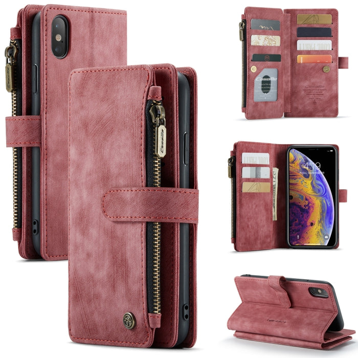 CaseMe-C30 PU + TPU Estuche de cuero con tapa horizontal multifuncional con soporte y ranura para tarjeta y billetera y bolsillo con cremallera