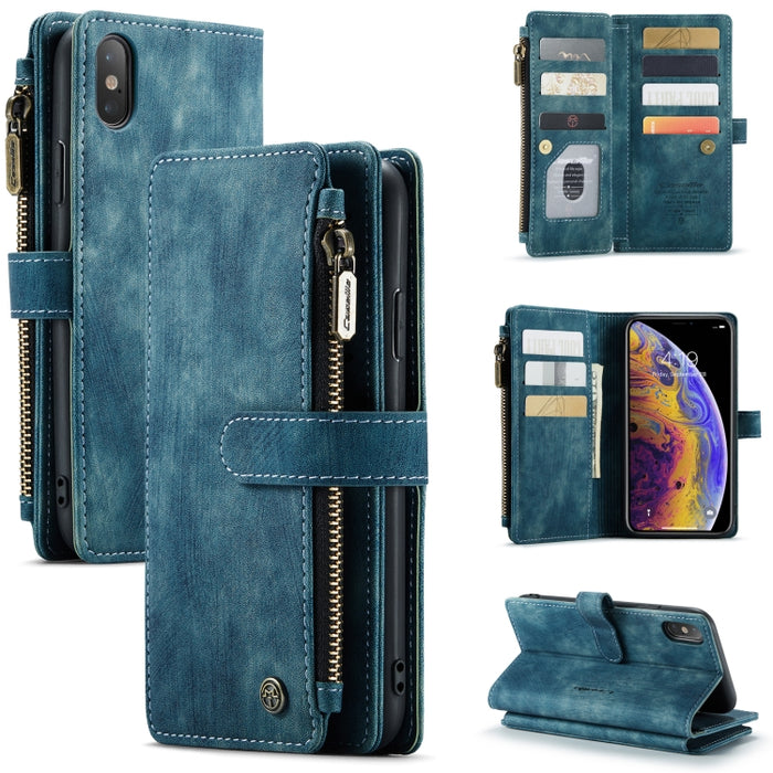 CaseMe-C30 PU + TPU Estuche de cuero con tapa horizontal multifuncional con soporte y ranura para tarjeta y billetera y bolsillo con cremallera