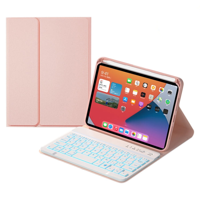 HK006D Square Keys Estuche de cuero con teclado Bluetooth desmontable con retroiluminación blanca y soporte para iPad mini 6