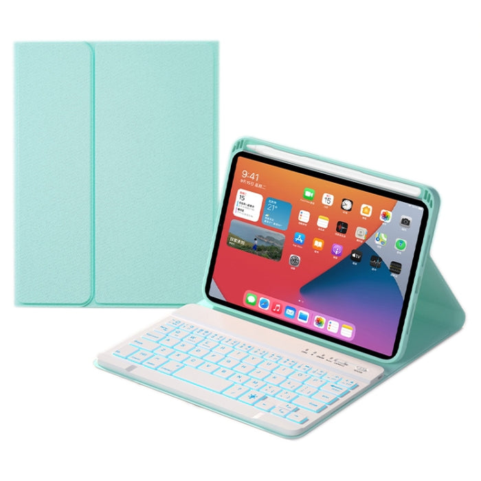 HK006D Square Keys Estuche de cuero con teclado Bluetooth desmontable con retroiluminación blanca y soporte para iPad mini 6