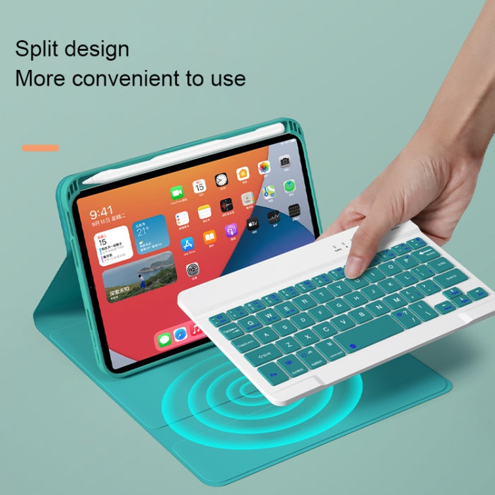 HK006D Square Keys Estuche de cuero con teclado Bluetooth desmontable con retroiluminación blanca y soporte para iPad mini 6