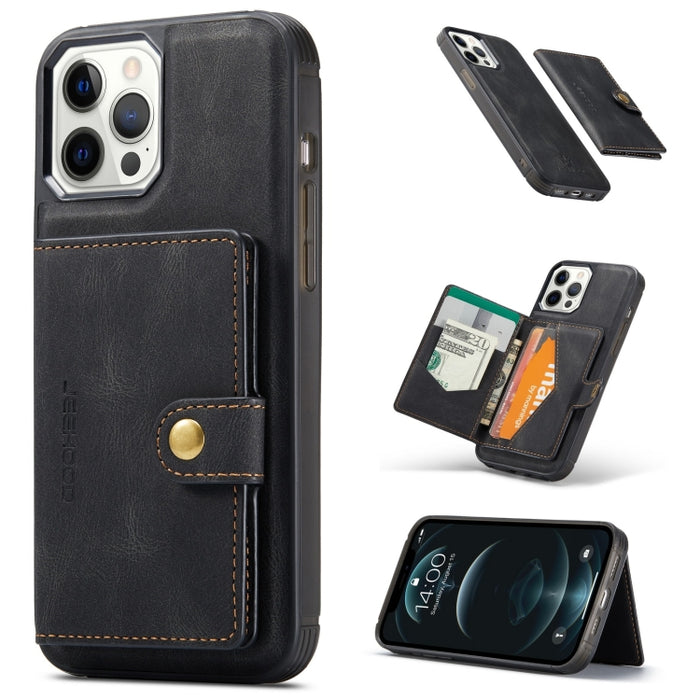 JEEHOOD Estuche protector desmontable magnético retro con billetera y ranura para tarjeta y soporte