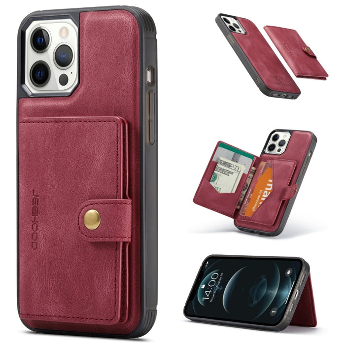 JEEHOOD Estuche protector desmontable magnético retro con billetera y ranura para tarjeta y soporte