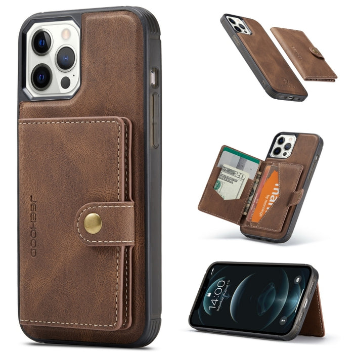JEEHOOD Estuche protector desmontable magnético retro con billetera y ranura para tarjeta y soporte