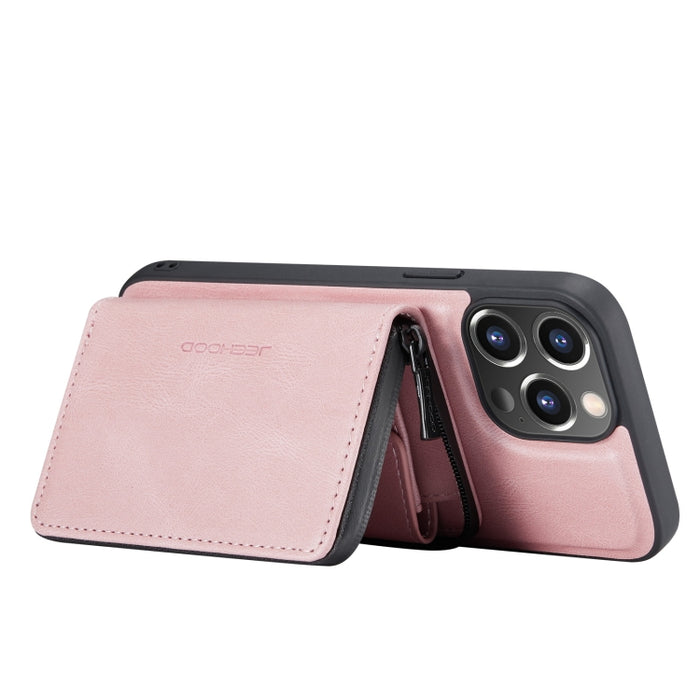 JEEHOOD Estuche de cuero con tapa horizontal con cremallera magnética con soporte y ranura para tarjeta y billetera