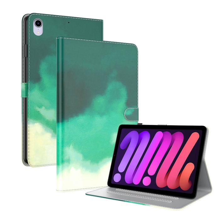 Patrón de acuarela Sensación de piel Estuche de cuero de PU con tapa horizontal magnética con soporte y ranuras para tarjetas y marco de fotos y función de reposo / activación