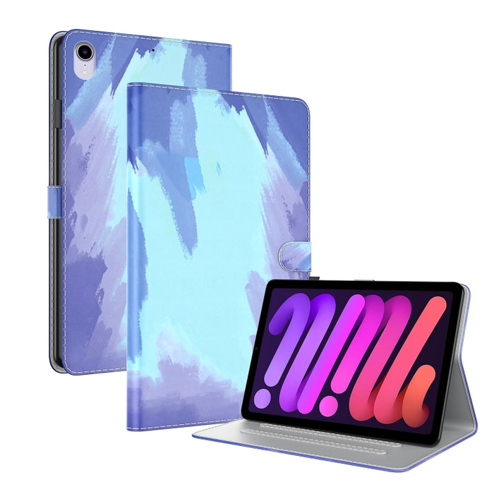 Patrón de acuarela Sensación de piel Estuche de cuero de PU con tapa horizontal magnética con soporte y ranuras para tarjetas y marco de fotos y función de reposo / activación