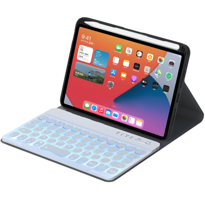 HY006D Funda de cuero con teclado Bluetooth desmontable para teclas redondas con retroiluminación colorida y soporte para iPad mini 6