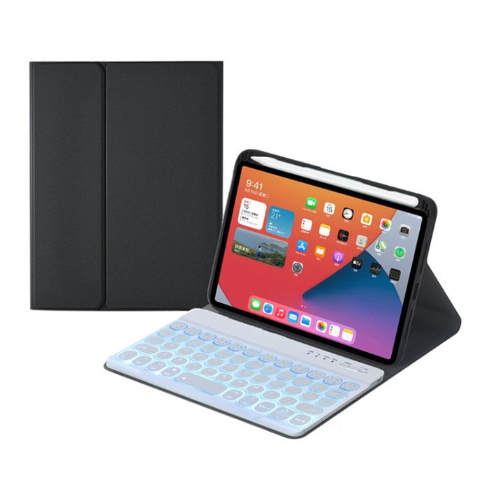 HY006D Funda de cuero con teclado Bluetooth desmontable para teclas redondas con retroiluminación colorida y soporte para iPad mini 6