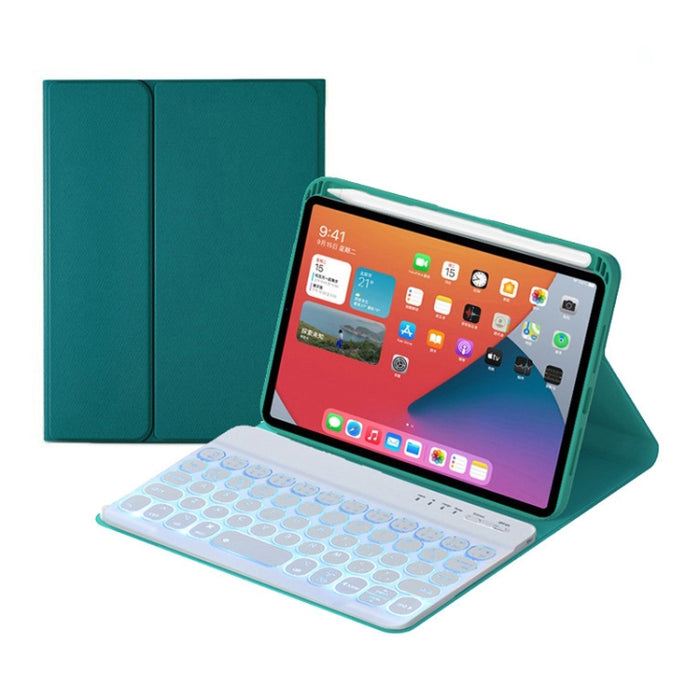 HY006D Funda de cuero con teclado Bluetooth desmontable para teclas redondas con retroiluminación colorida y soporte para iPad mini 6