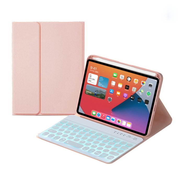 HY006D Funda de cuero con teclado Bluetooth desmontable para teclas redondas con retroiluminación colorida y soporte para iPad mini 6