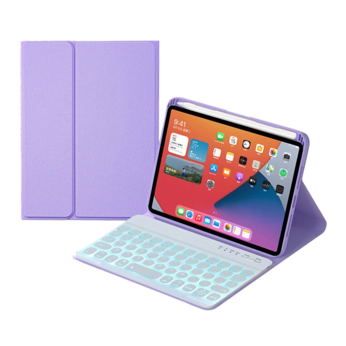 HY006D Funda de cuero con teclado Bluetooth desmontable para teclas redondas con retroiluminación colorida y soporte para iPad mini 6