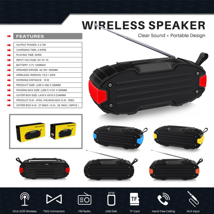 Nuevo Rixing NR-907FM TWS Altavoz Bluetooth para exteriores Compatible con llamadas manos libres / FM con mango y antena