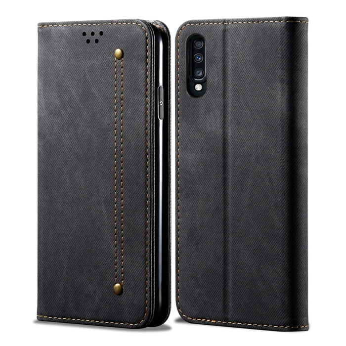 Estuche de cuero con tapa horizontal de estilo casual de textura de mezclilla con soporte y ranuras para tarjetas y billetera, For Galaxy A70, For Galaxy M30s, For Galaxy A10s, For Galaxy A20 / A30, For Galaxy A20s, For Galaxy A50s / A50 / A30s        ...