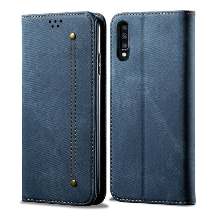 Estuche de cuero con tapa horizontal de estilo casual de textura de mezclilla con soporte y ranuras para tarjetas y billetera, For Galaxy A70, For Galaxy M30s, For Galaxy A10s, For Galaxy A20 / A30, For Galaxy A20s, For Galaxy A50s / A50 / A30s        ...