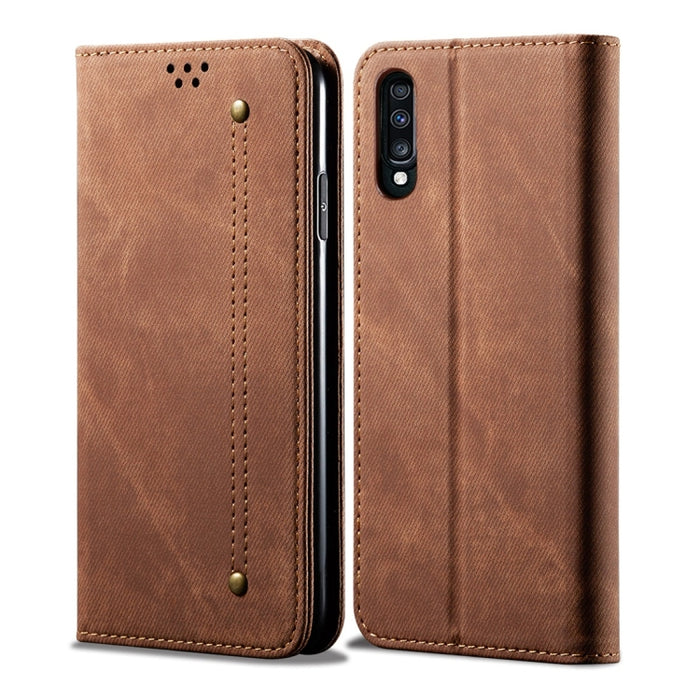 Estuche de cuero con tapa horizontal de estilo casual de textura de mezclilla con soporte y ranuras para tarjetas y billetera, For Galaxy A70, For Galaxy M30s, For Galaxy A10s, For Galaxy A20 / A30, For Galaxy A20s, For Galaxy A50s / A50 / A30s        ...