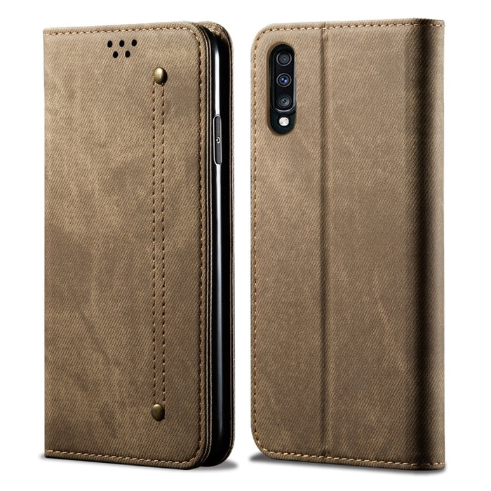 Estuche de cuero con tapa horizontal de estilo casual de textura de mezclilla con soporte y ranuras para tarjetas y billetera, For Galaxy A70, For Galaxy M30s, For Galaxy A10s, For Galaxy A20 / A30, For Galaxy A20s, For Galaxy A50s / A50 / A30s        ...