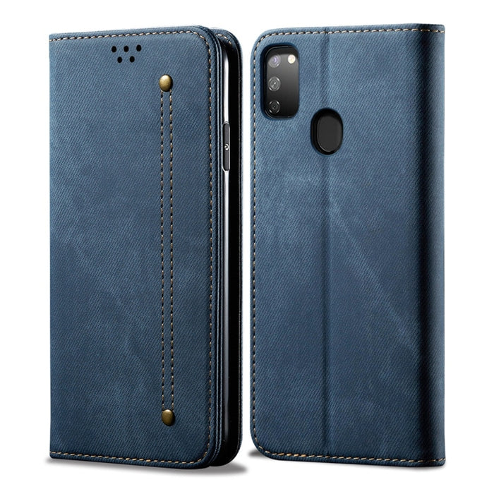 Estuche de cuero con tapa horizontal de estilo casual de textura de mezclilla con soporte y ranuras para tarjetas y billetera, For Galaxy A70, For Galaxy M30s, For Galaxy A10s, For Galaxy A20 / A30, For Galaxy A20s, For Galaxy A50s / A50 / A30s        ...